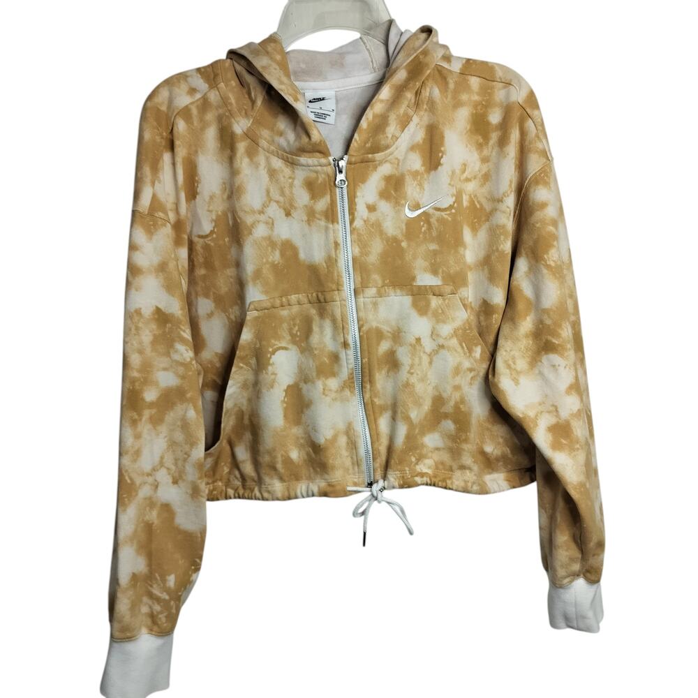 5073)Nike Women Tie Die Tan Camo Zip Up Cotton  Cropped Hoodie Medium